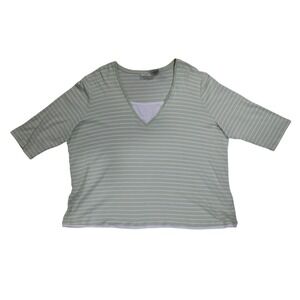 White Stag Woman 4X Sage Green Stripe V Neck Top 26W 28W Cotton